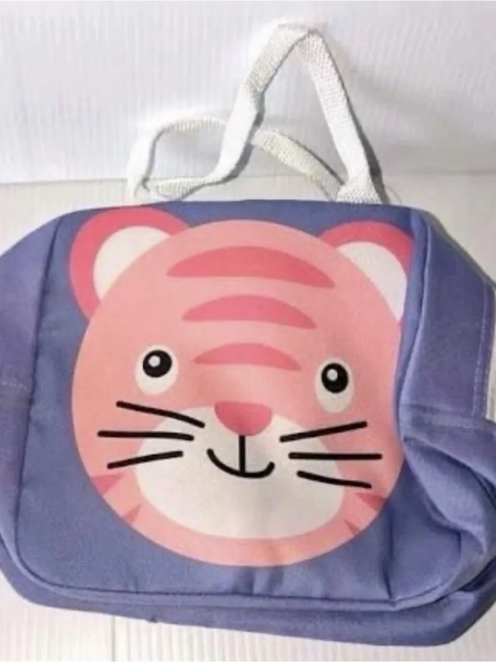 Kids Purple Lunch Tote with Pink Tiger Face